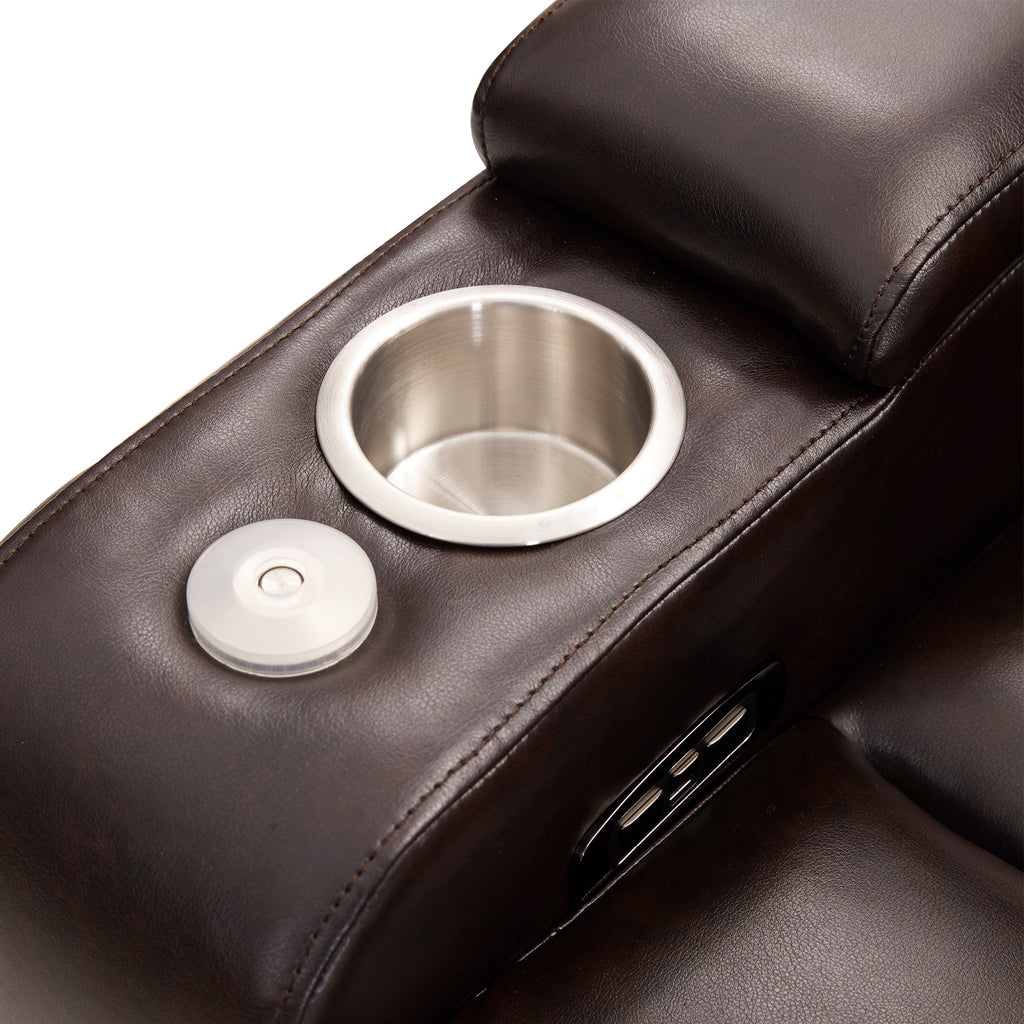 Power Motion Recliner with USB Charging Port, Hidden Arm Storage, 2 Cup Holders, 360° Swivel Tray Table, Brown PU Leather