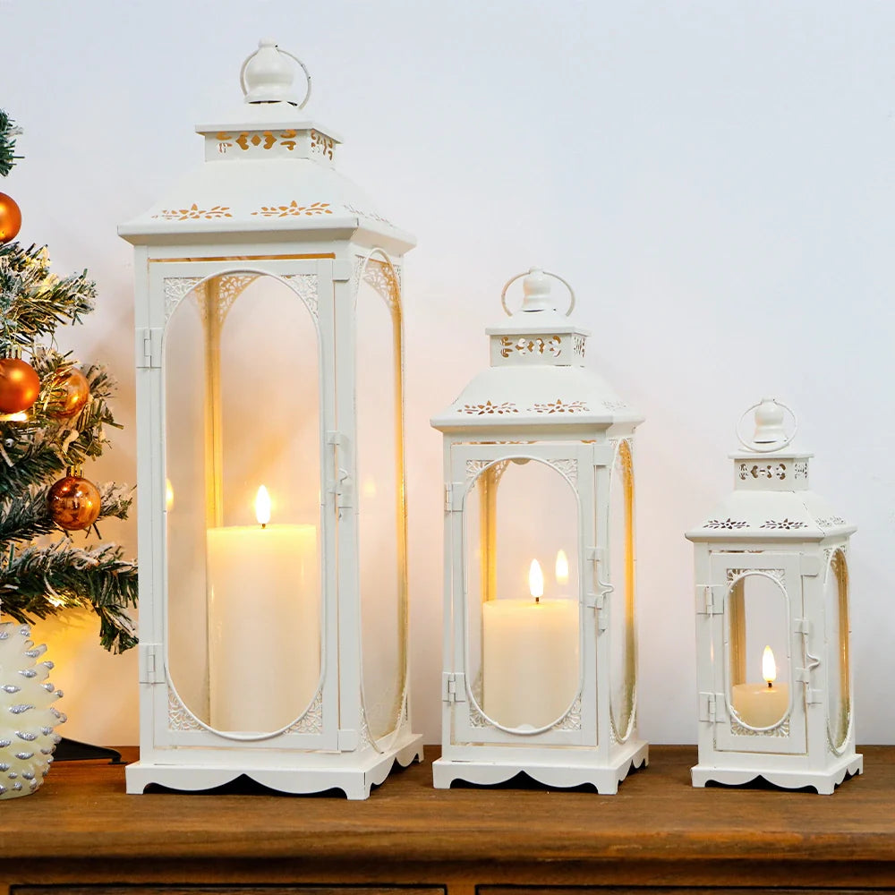 Set of 3 Decorative Vintage Candle Lanterns (White)