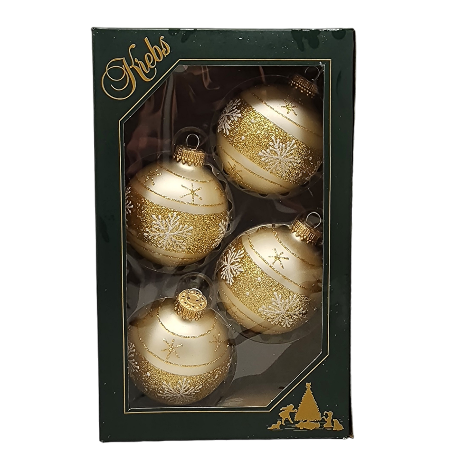 Krebs Value Glass Ball 4 pack - Snowflake Bands on Gold