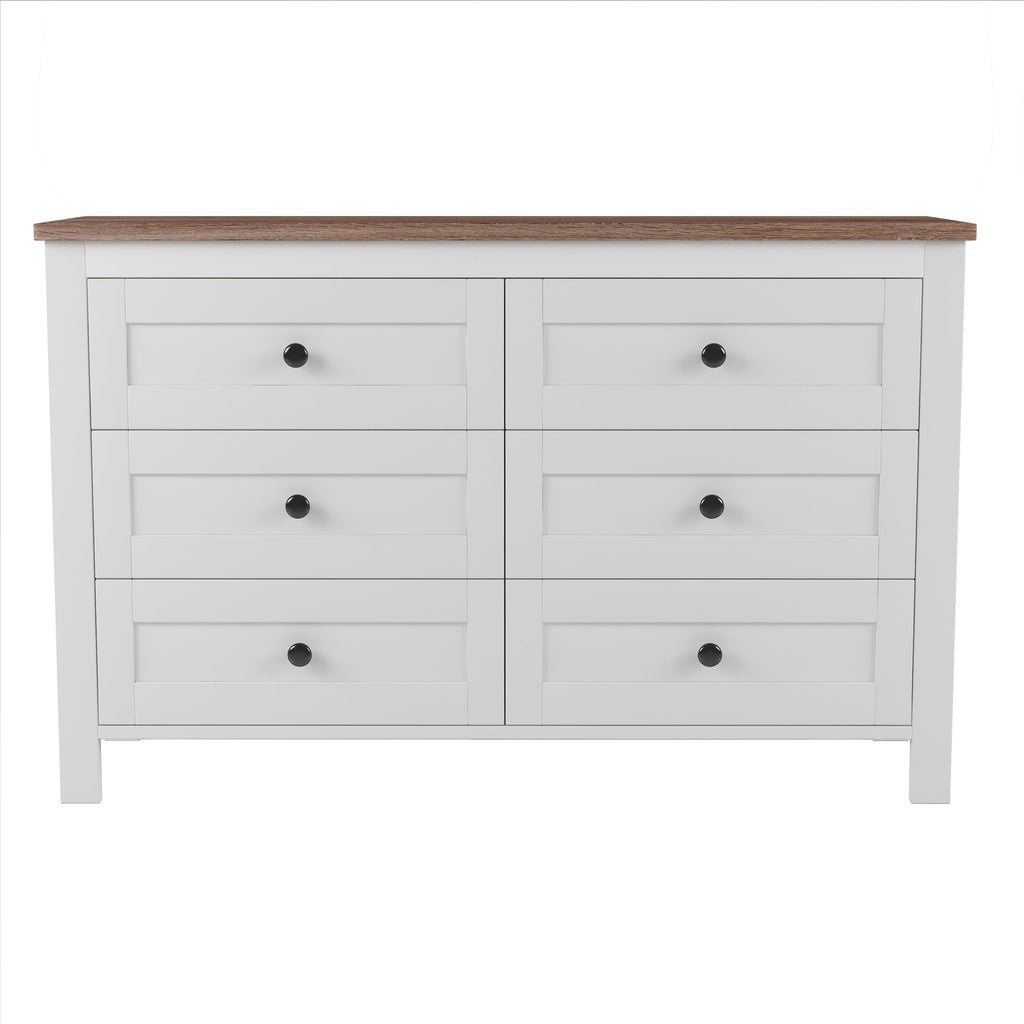 3-Pieces Bedroom Sets Full Size Farmhouse Platform Bed with Double Sliding Door Storage Headboard and Charging Station, Storage Nightstand and Dresser, White+Brown(Old SKU HL000091AAK)