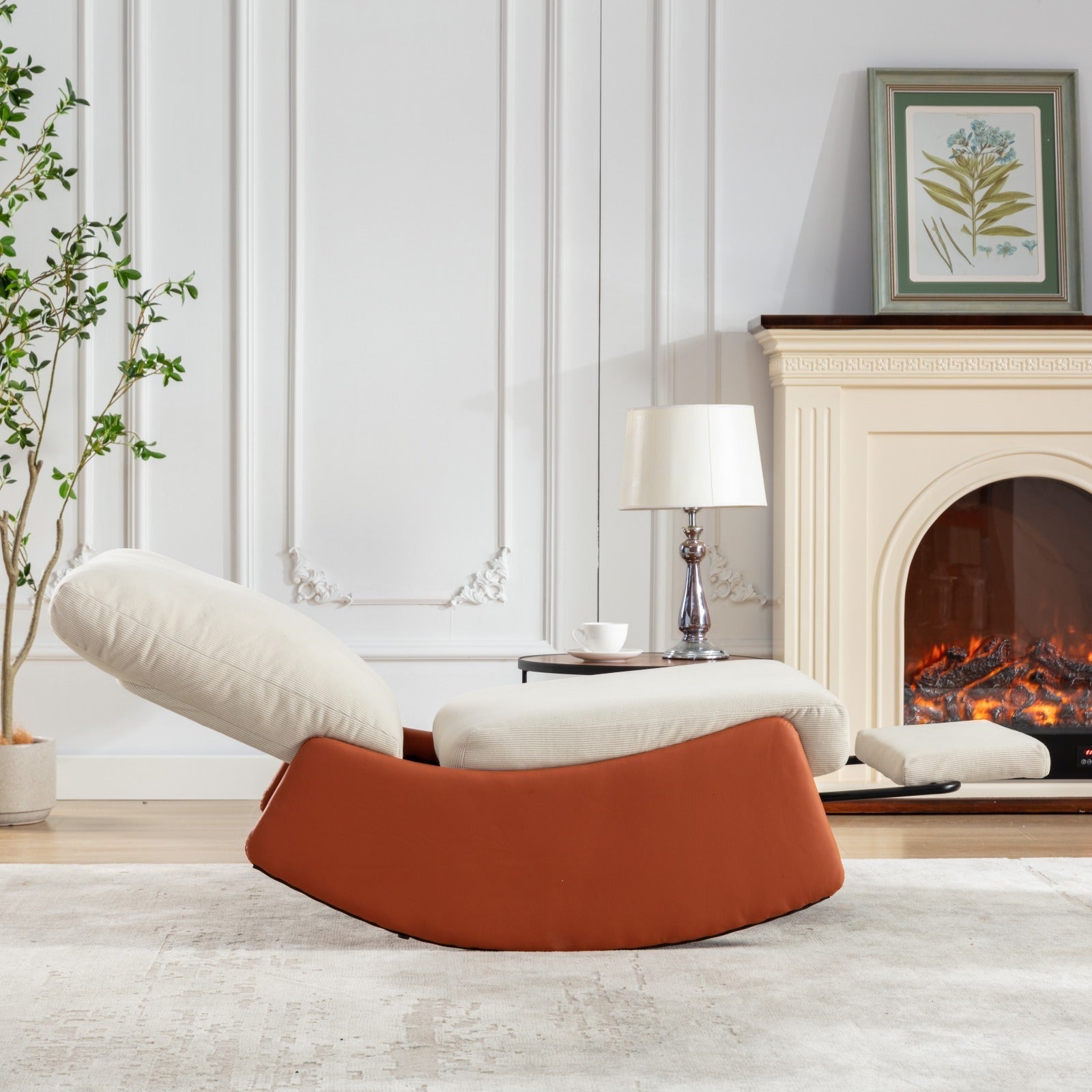 Modern Orange Upholstered Rocking Chair Recliner with Footrest and Adjustable Backrest