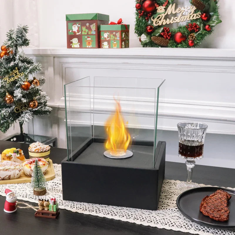 Square Tabletop Fire Bowl Pot with Four-Sided Glass