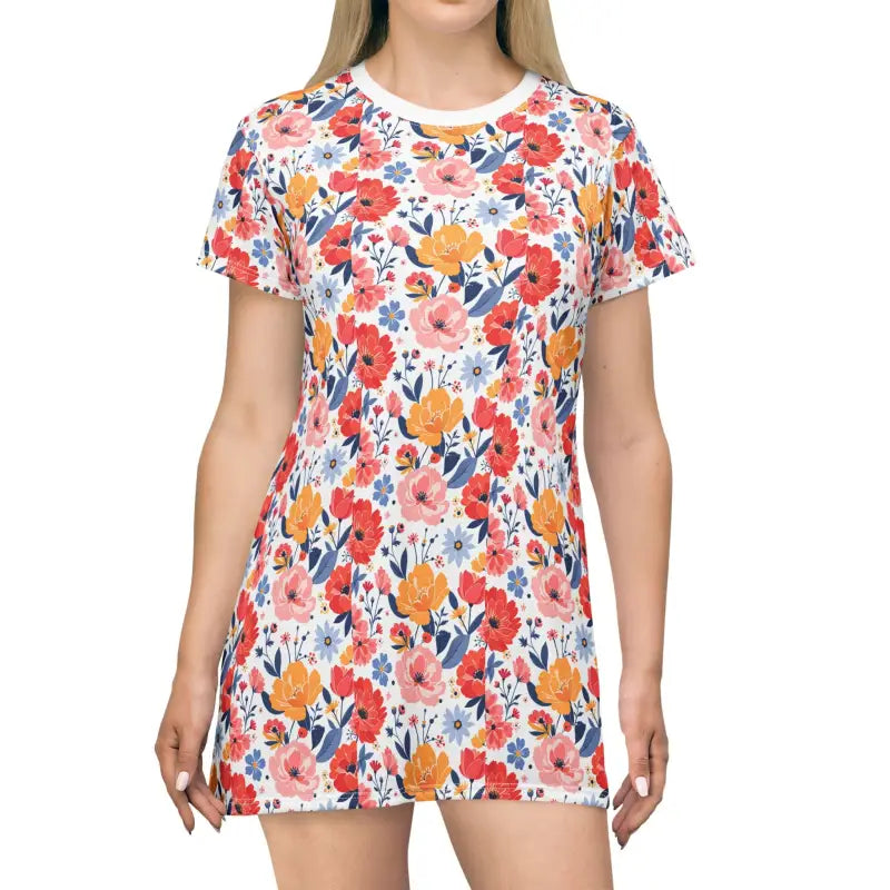 Ocean State Styles T Shirt Dress Floral Print Womens