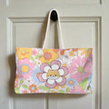 Flower Power Cat Weekender Tote – Retro Floral Cat Travel Bag
