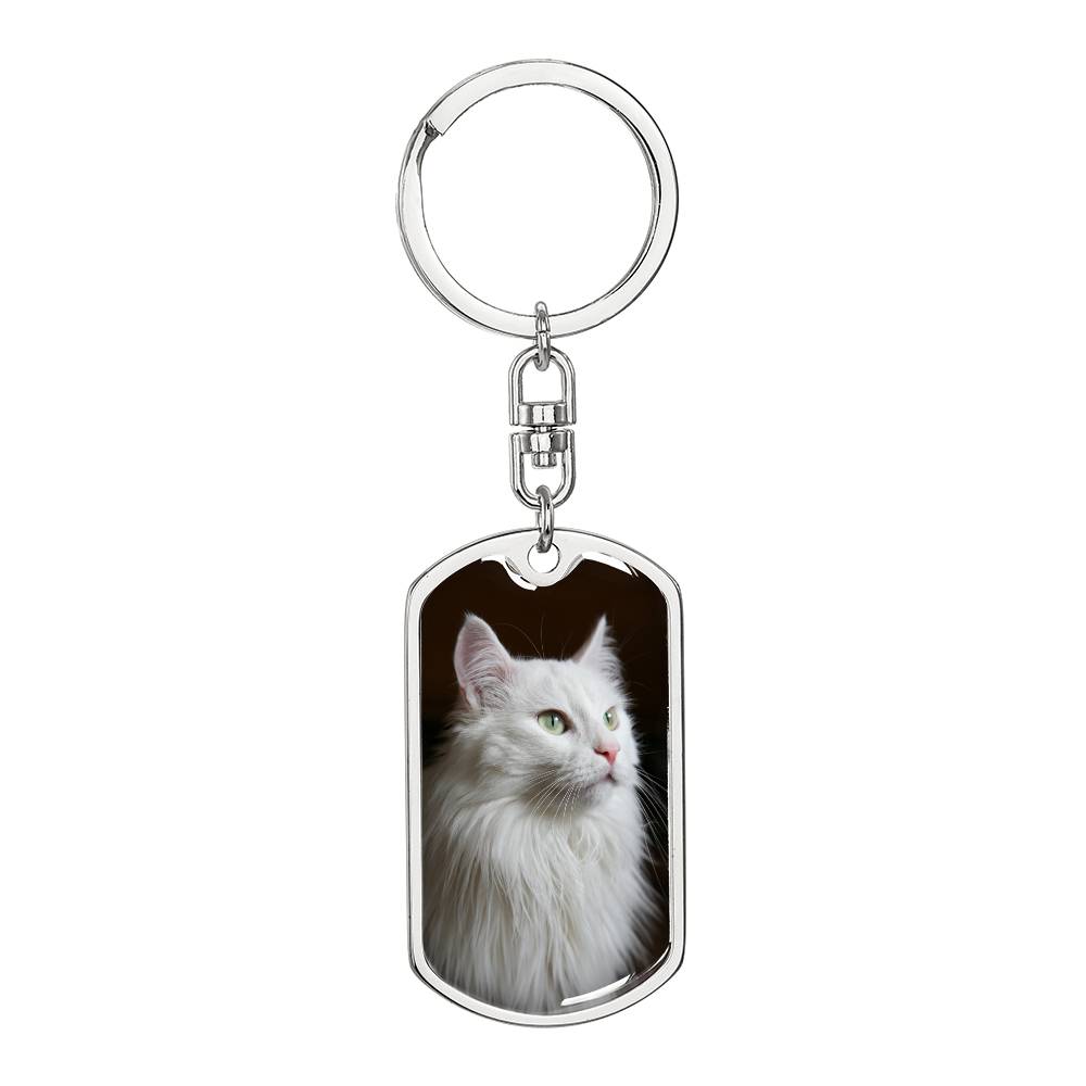 Fluffy White Kitty Keychain