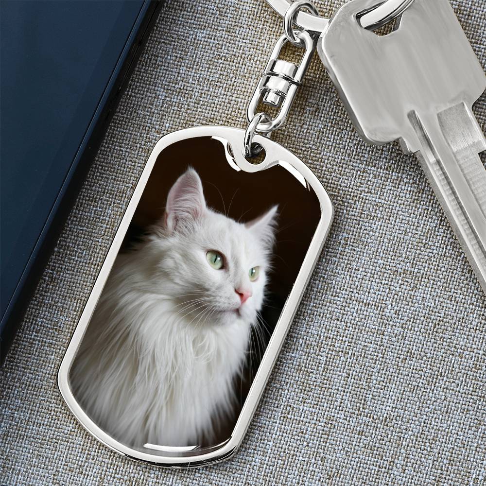 Fluffy White Kitty Keychain