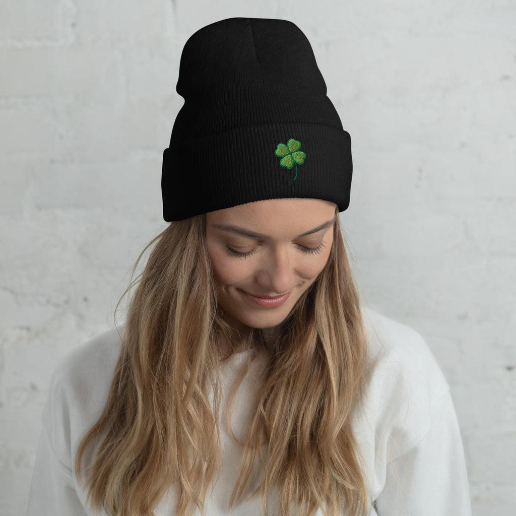 Four Leaf Clover Cuffed Beanie