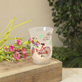 6" Frosted Hurricane with Bicycle and Flower Scene