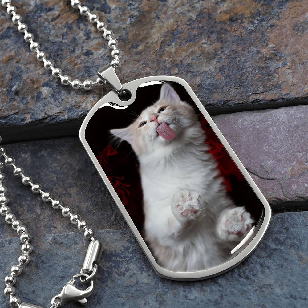 Fuzzy Kitty Dog Tag Necklace – Silly Fluffy Cat Pendant