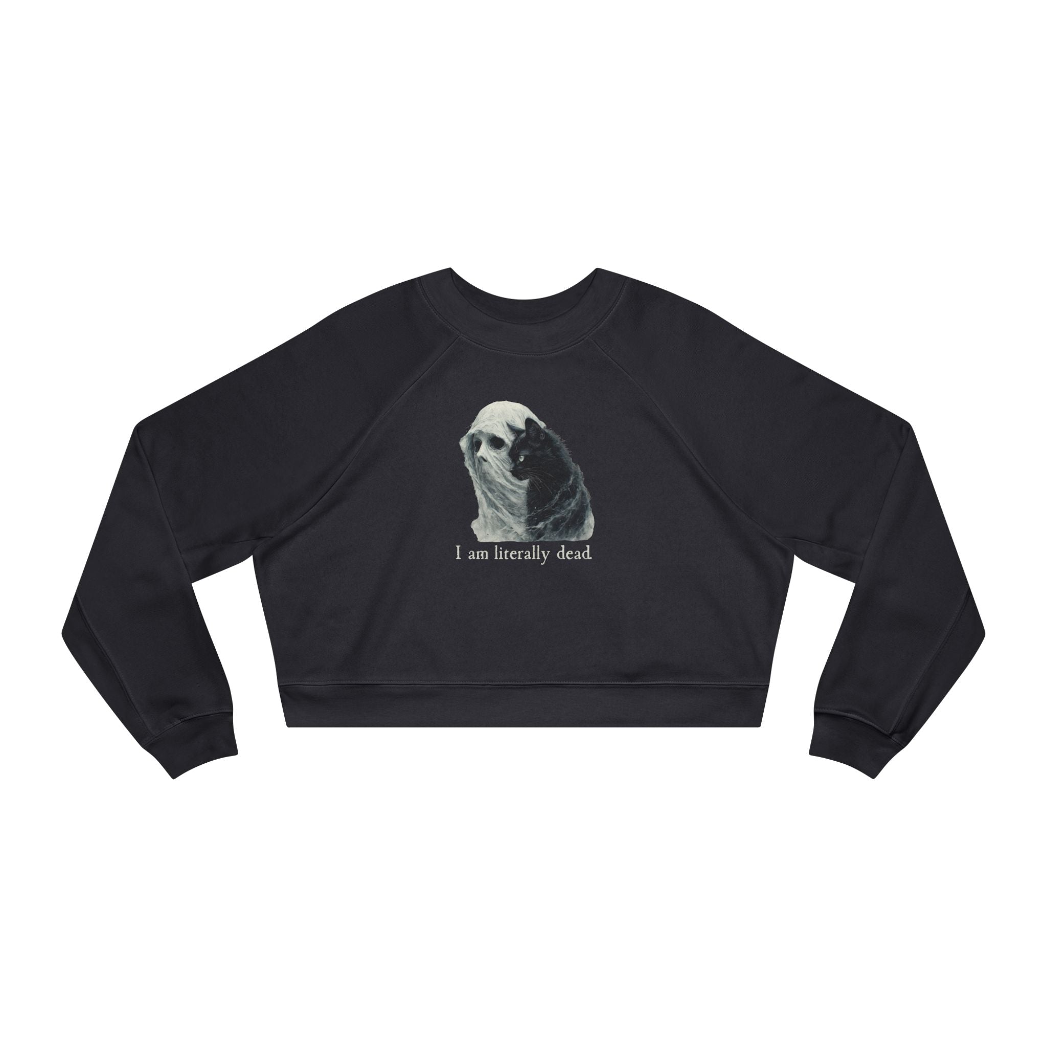 Ghost and Cat Cropped Fleece Pullover for Women