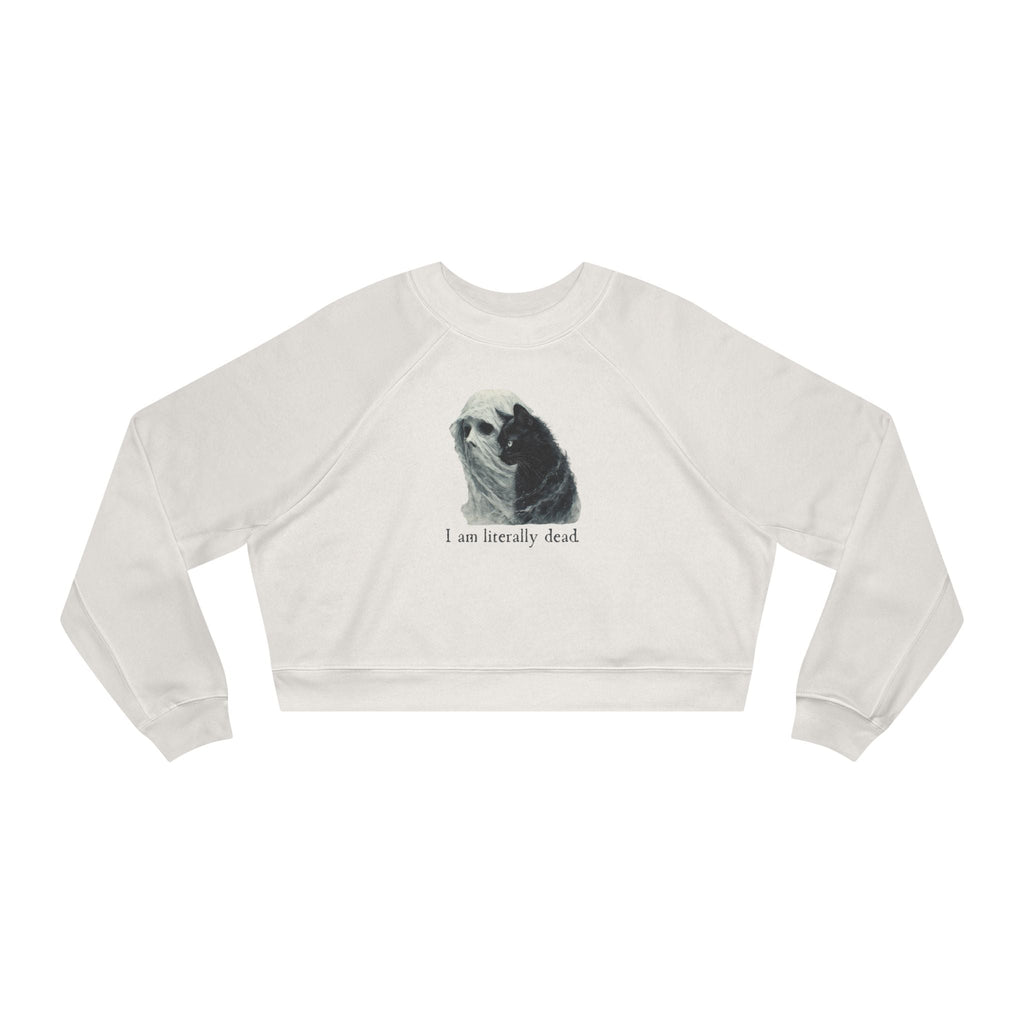 Ghost and Cat Cropped Fleece Pullover for Women
