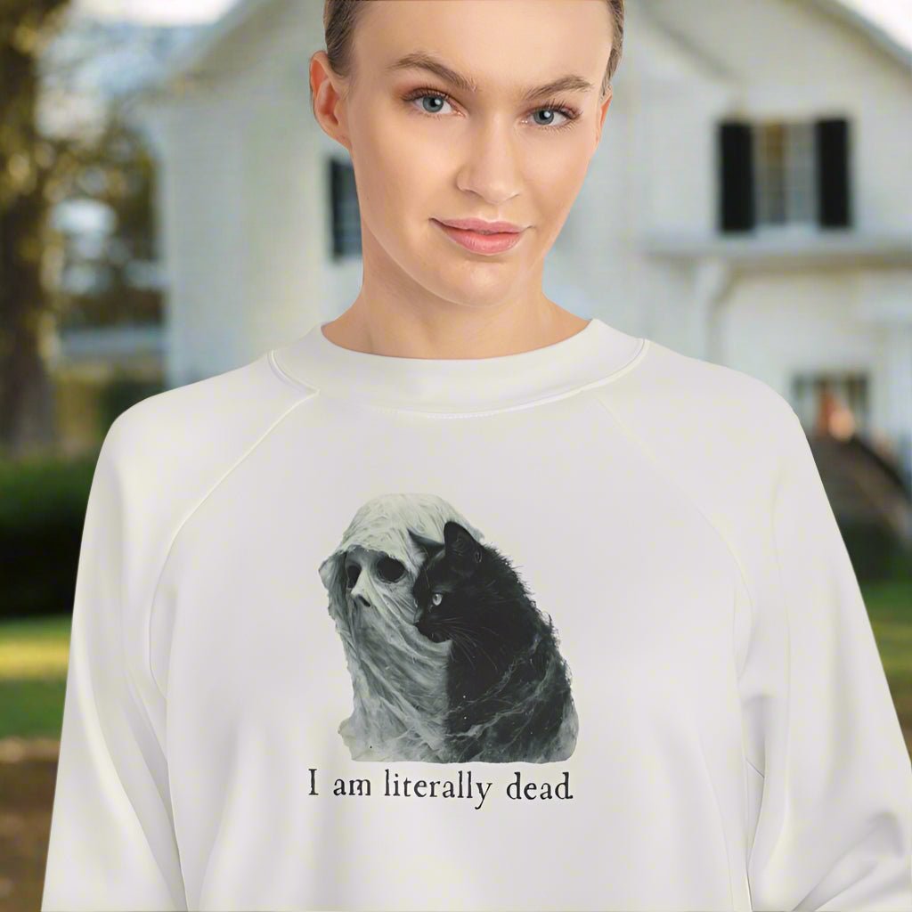 Ghost and Cat Cropped Fleece Pullover for Women