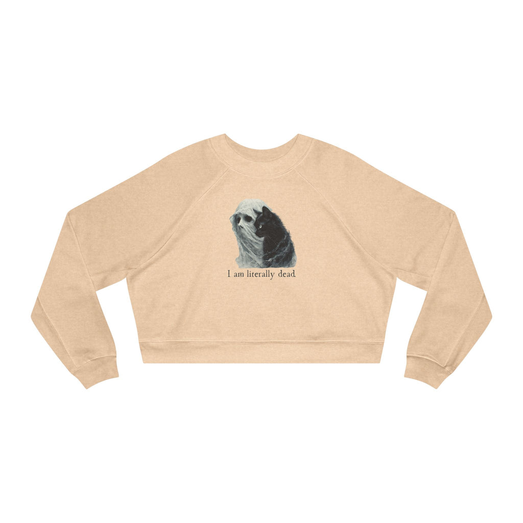 Ghost and Cat Cropped Fleece Pullover for Women