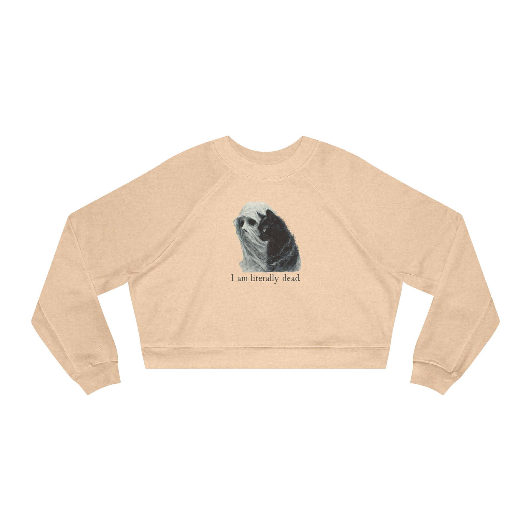 Ghost and Cat Cropped Fleece Pullover for Women