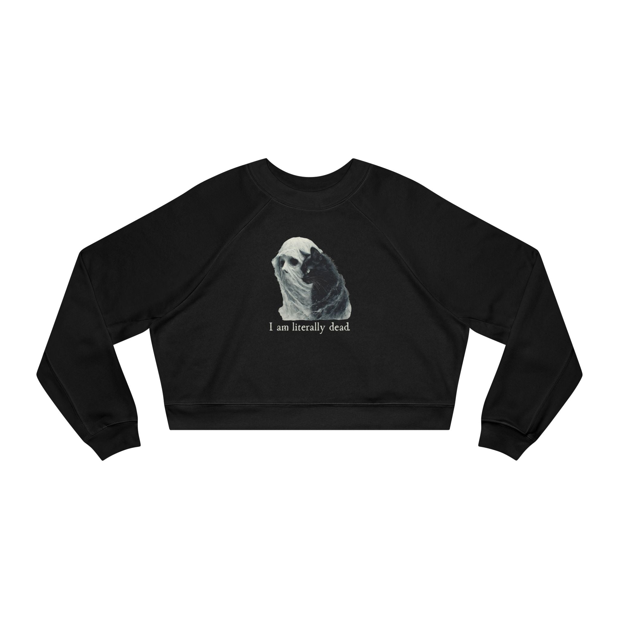 Ghost and Cat Cropped Fleece Pullover for Women