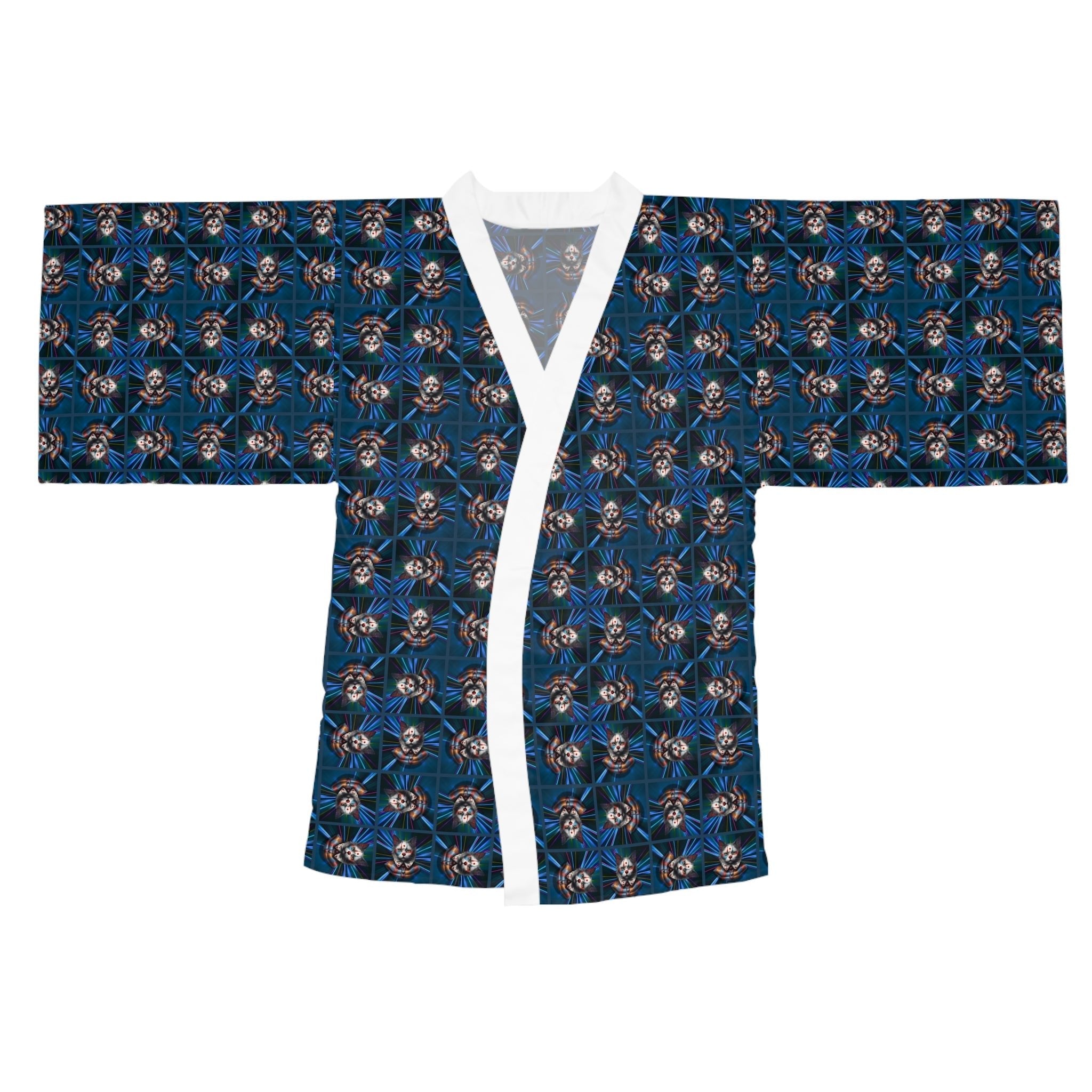 Gothic Clown Cat Print Long Sleeve Kimono Robe | Boho Lounge Wear