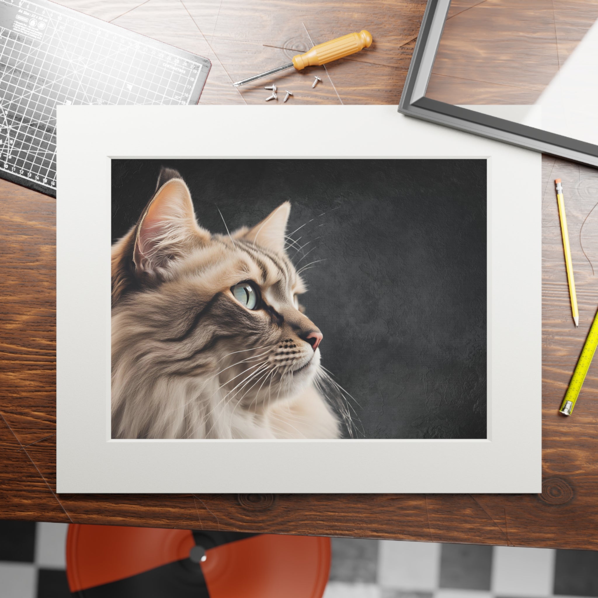 Gray Kitty Fine Art Print with Passepartout Frame