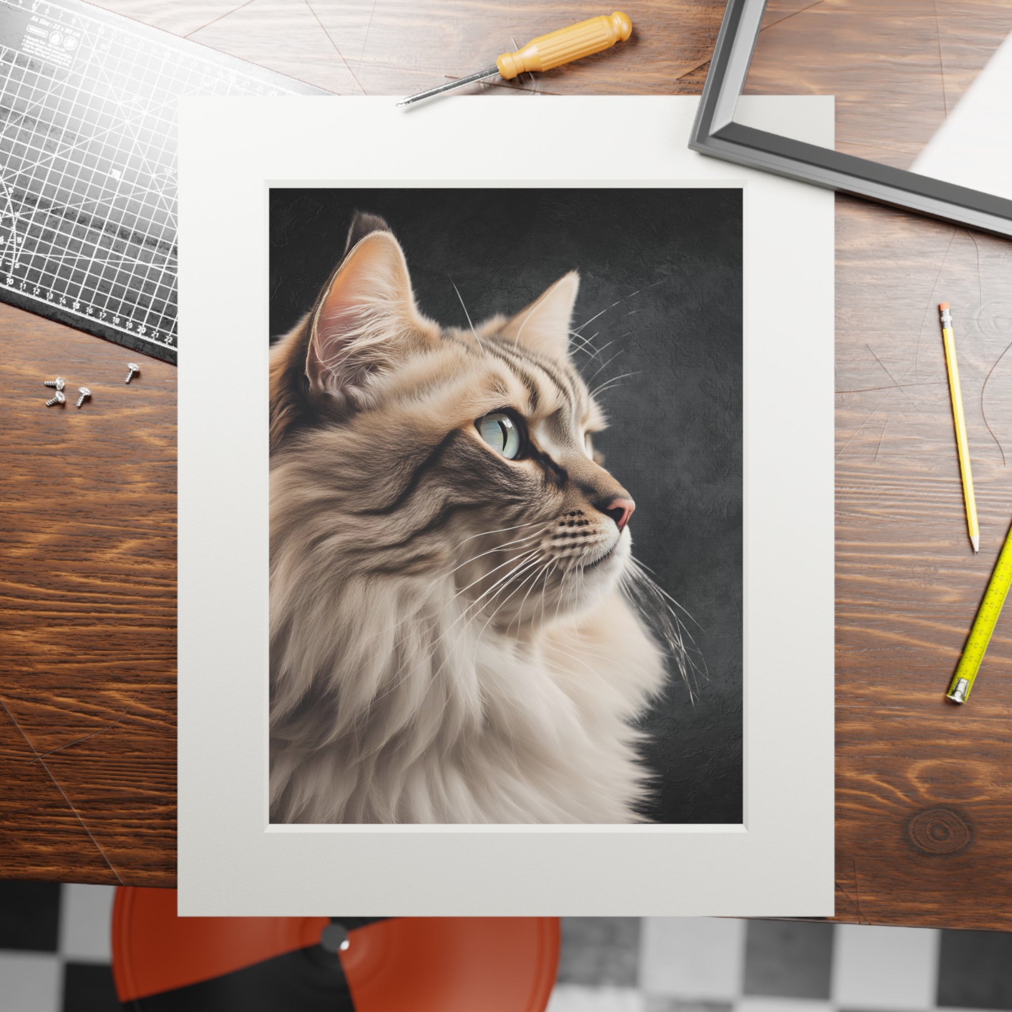 Gray Kitty Fine Art Print with Passepartout Frame