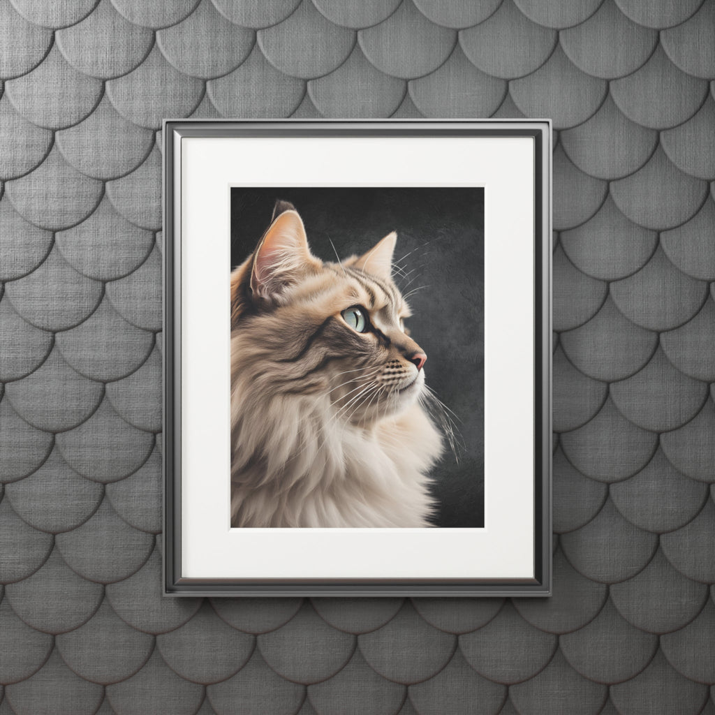 Gray Kitty Fine Art Print with Passepartout Frame