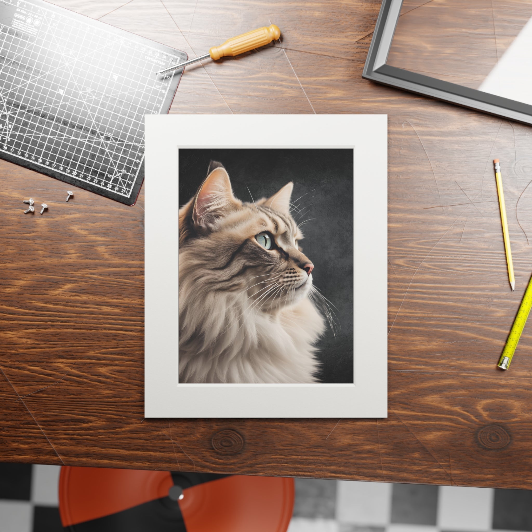 Gray Kitty Fine Art Print with Passepartout Frame