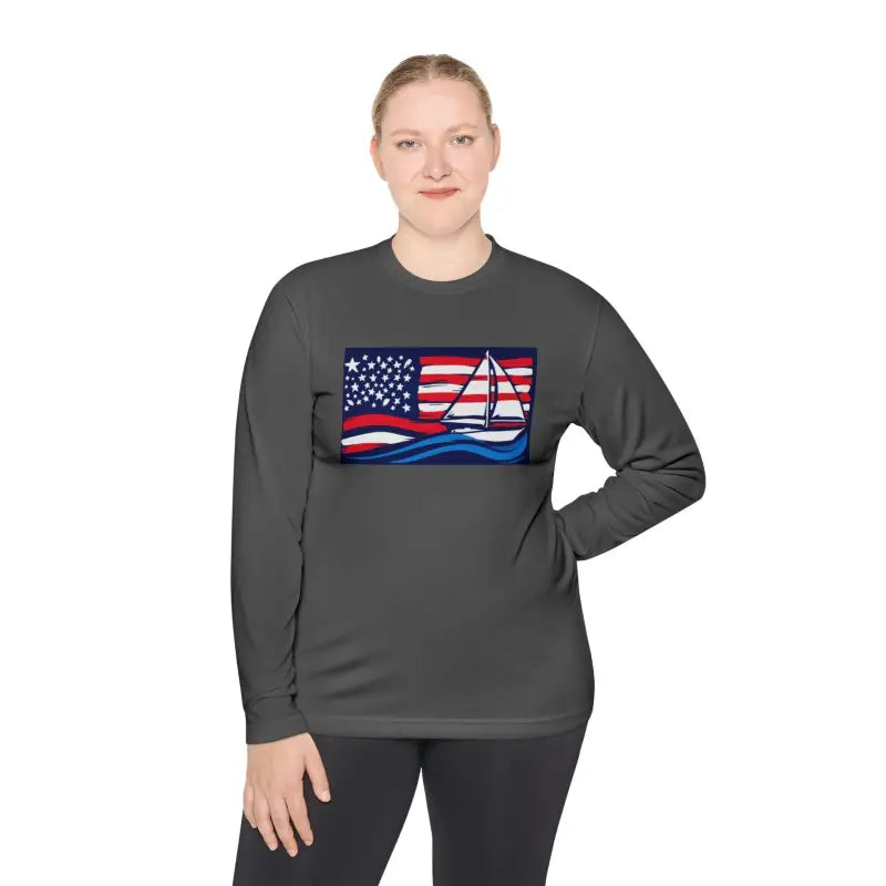 Ocean State Styles Long Sleeve Shirt American Flag Sailboat