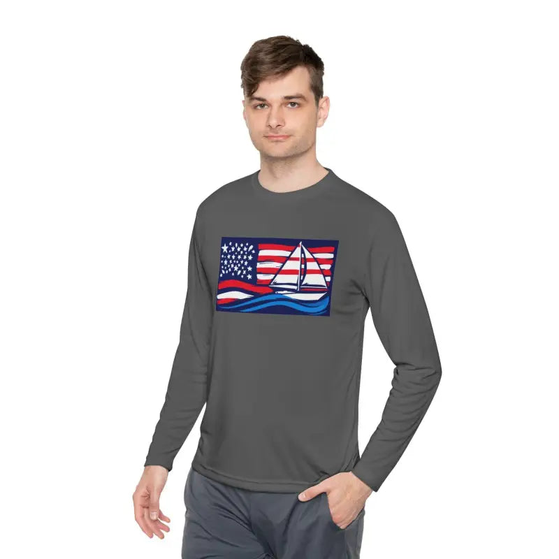 Ocean State Styles Long Sleeve Shirt American Flag Sailboat
