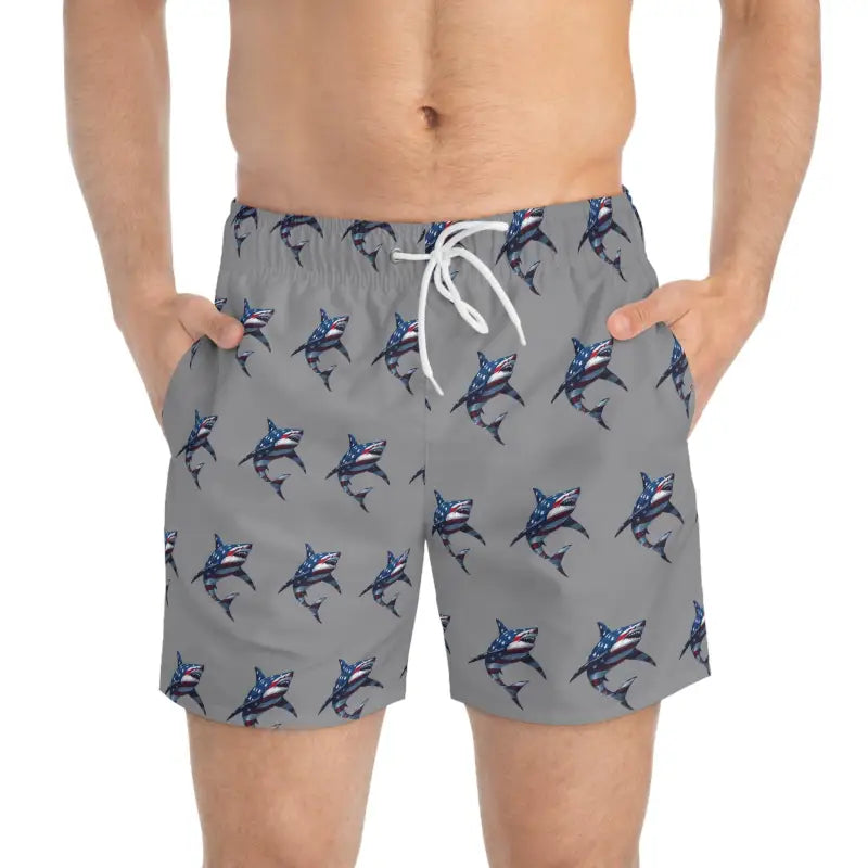 Ocean State Styles Swim Trunks Patriotic Shark Print Men