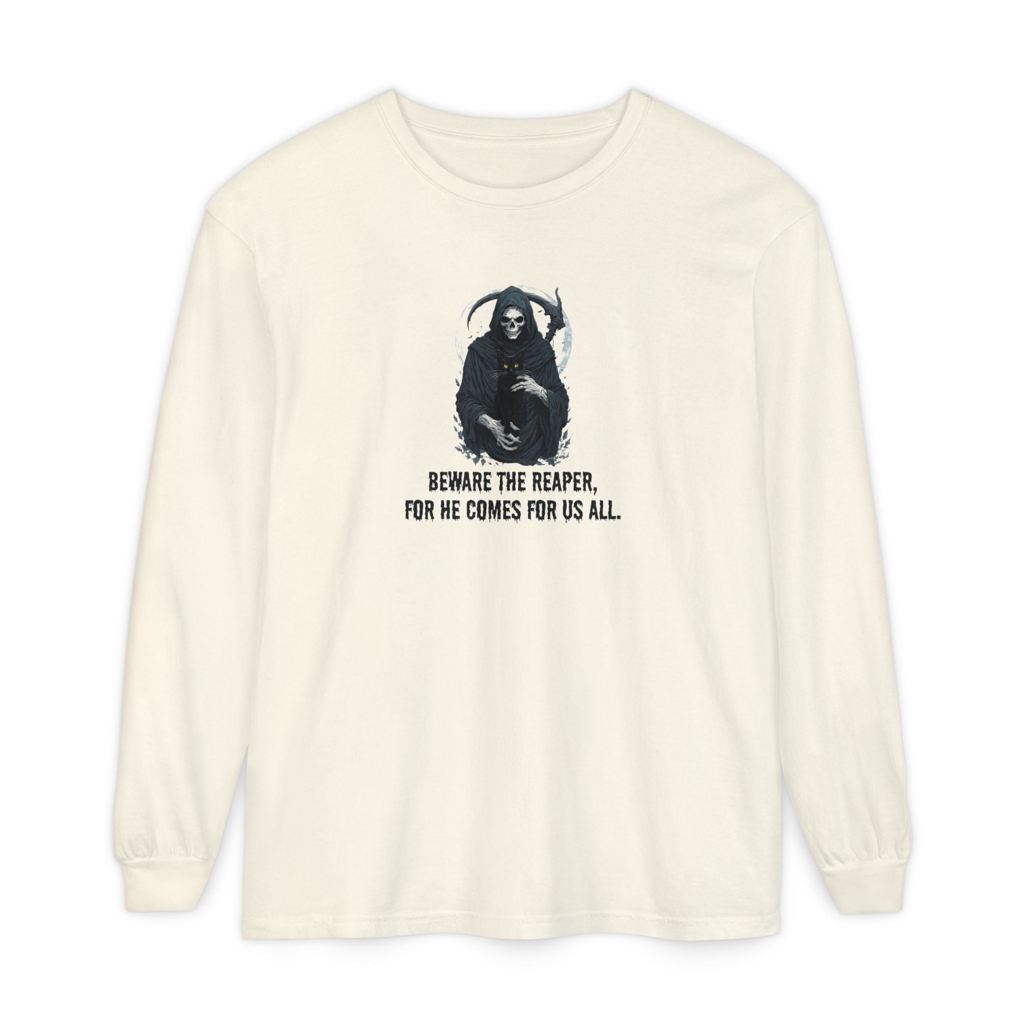 Grim Reaper Cat Long-Sleeve T-Shirt for Halloween Apparel