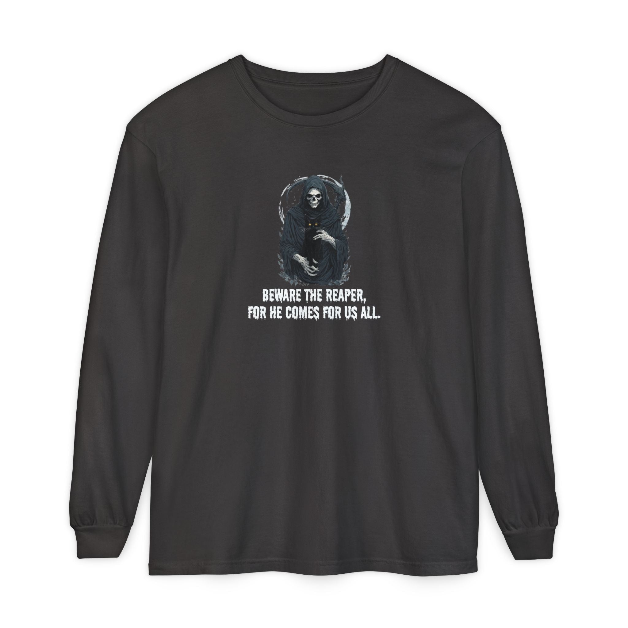 Grim Reaper Cat Long-Sleeve T-Shirt for Halloween Apparel