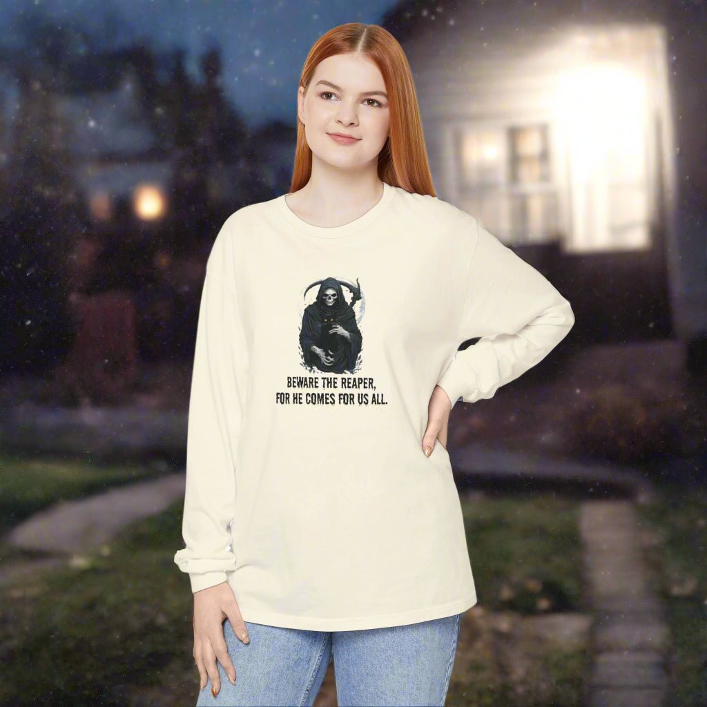 Grim Reaper Cat Long-Sleeve T-Shirt for Halloween Apparel