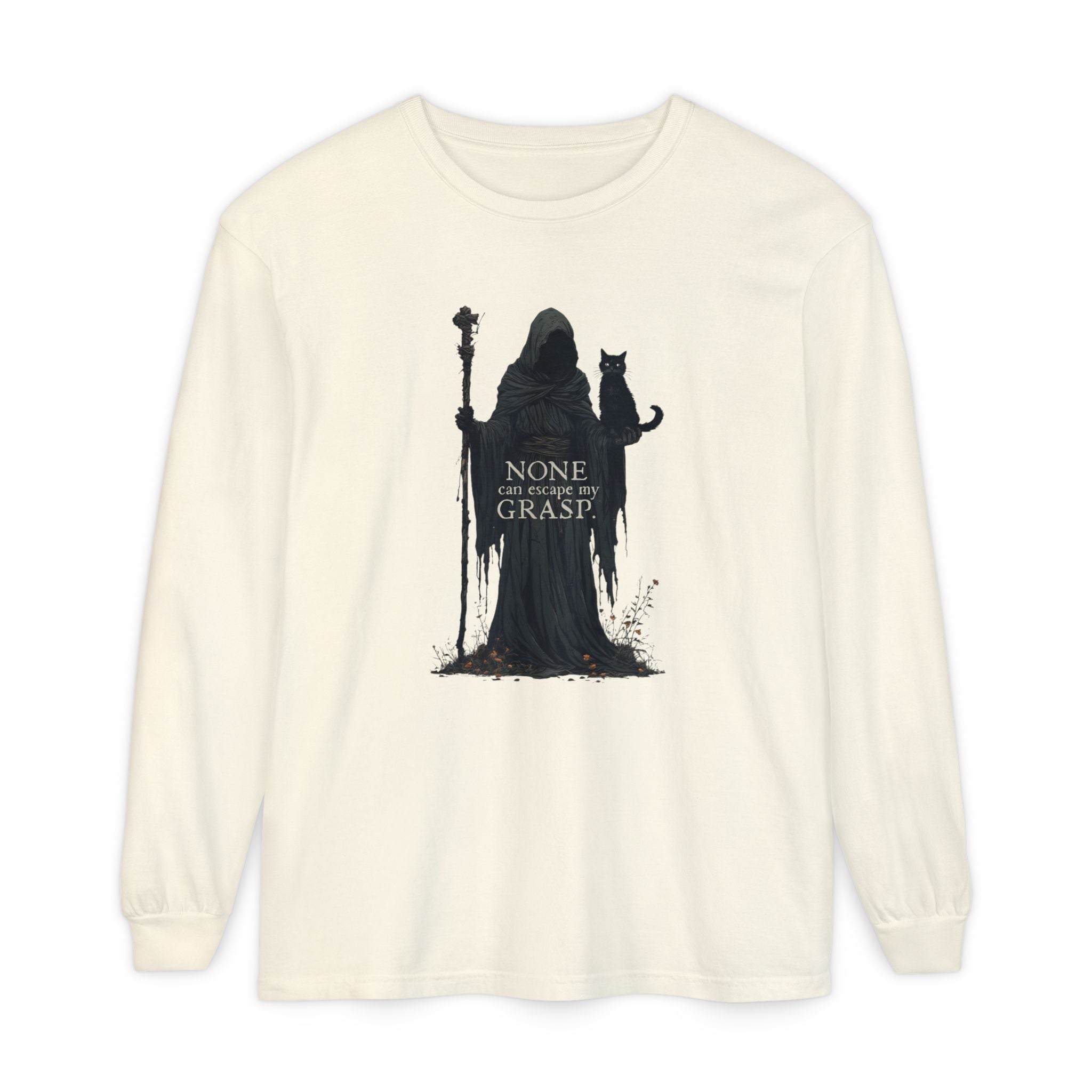 Grim Reaper Cat Long-Sleeve T-Shirt for Stylish Comfort and Unique Fashion