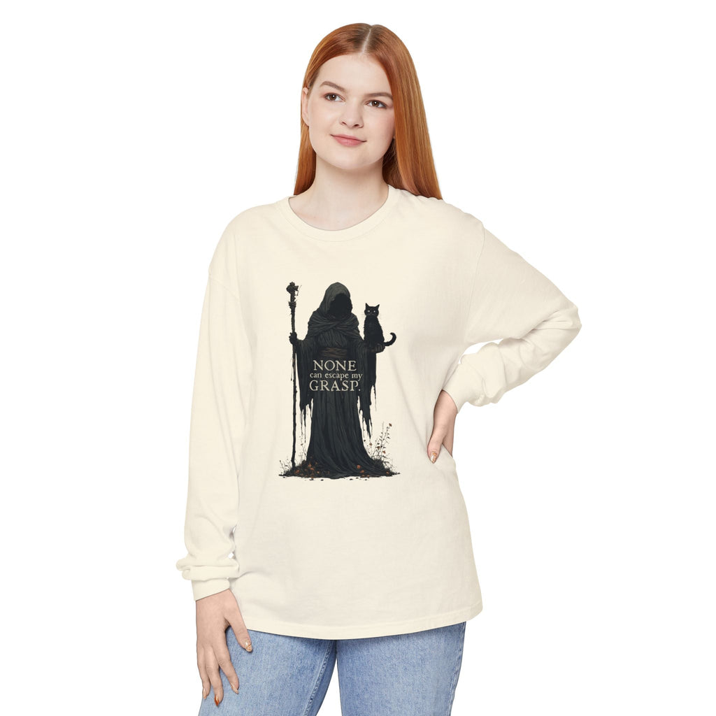 Grim Reaper Cat Long-Sleeve T-Shirt for Stylish Comfort and Unique Fashion