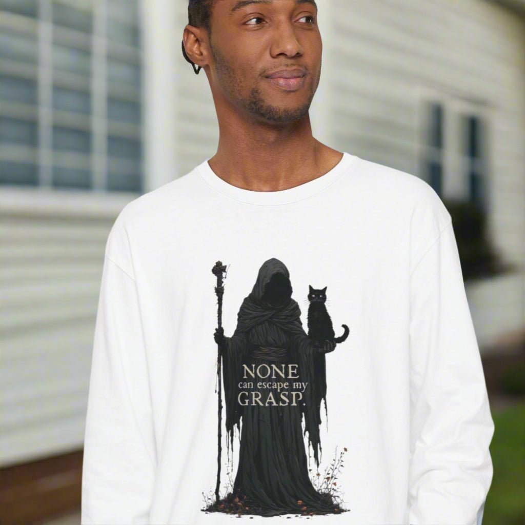 Grim Reaper Cat Long-Sleeve T-Shirt for Stylish Comfort and Unique Fashion