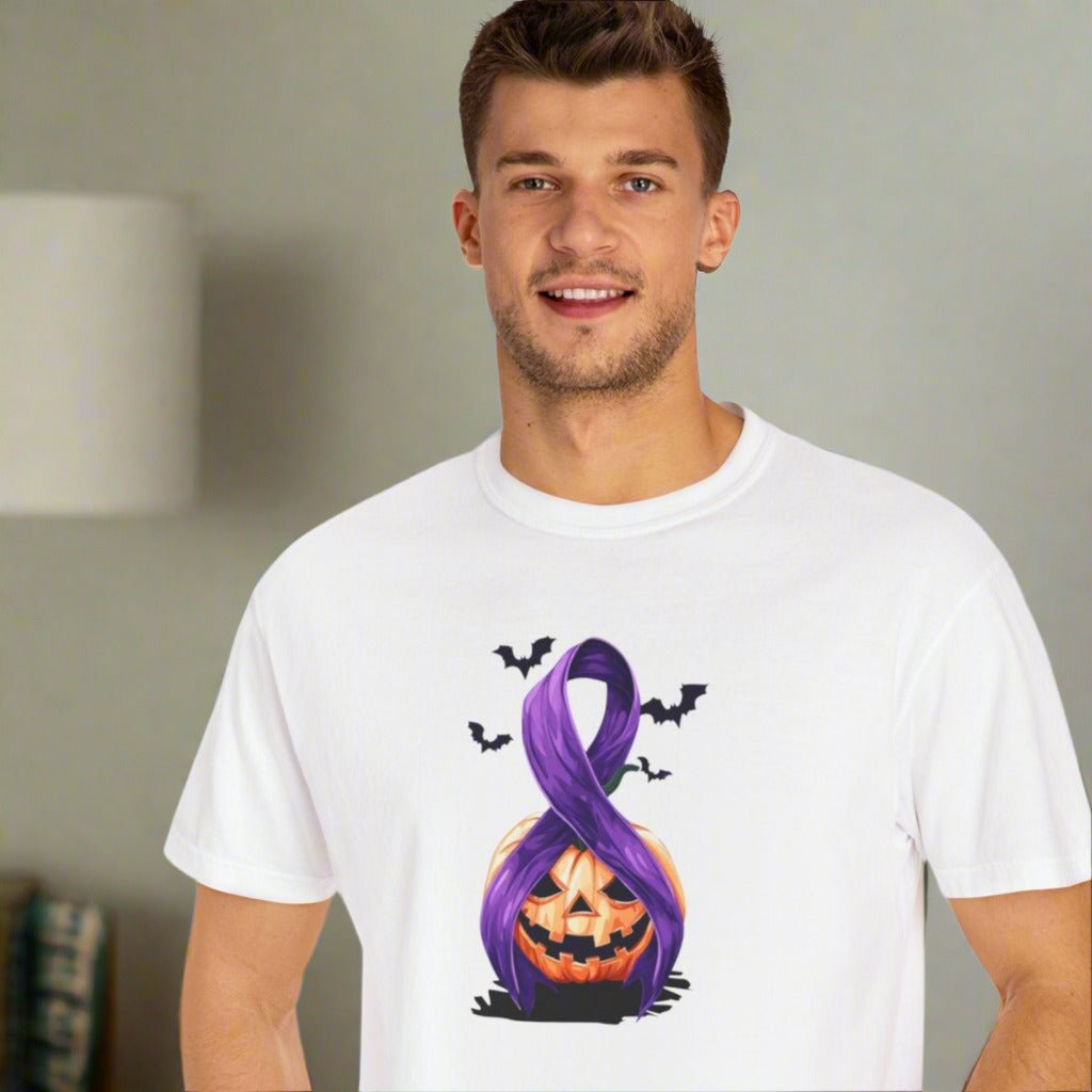 Halloween Unisex T-Shirt with Purple Ribbon Design