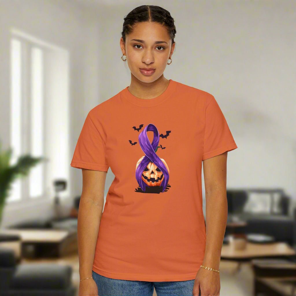 Halloween Unisex T-Shirt with Purple Ribbon Design