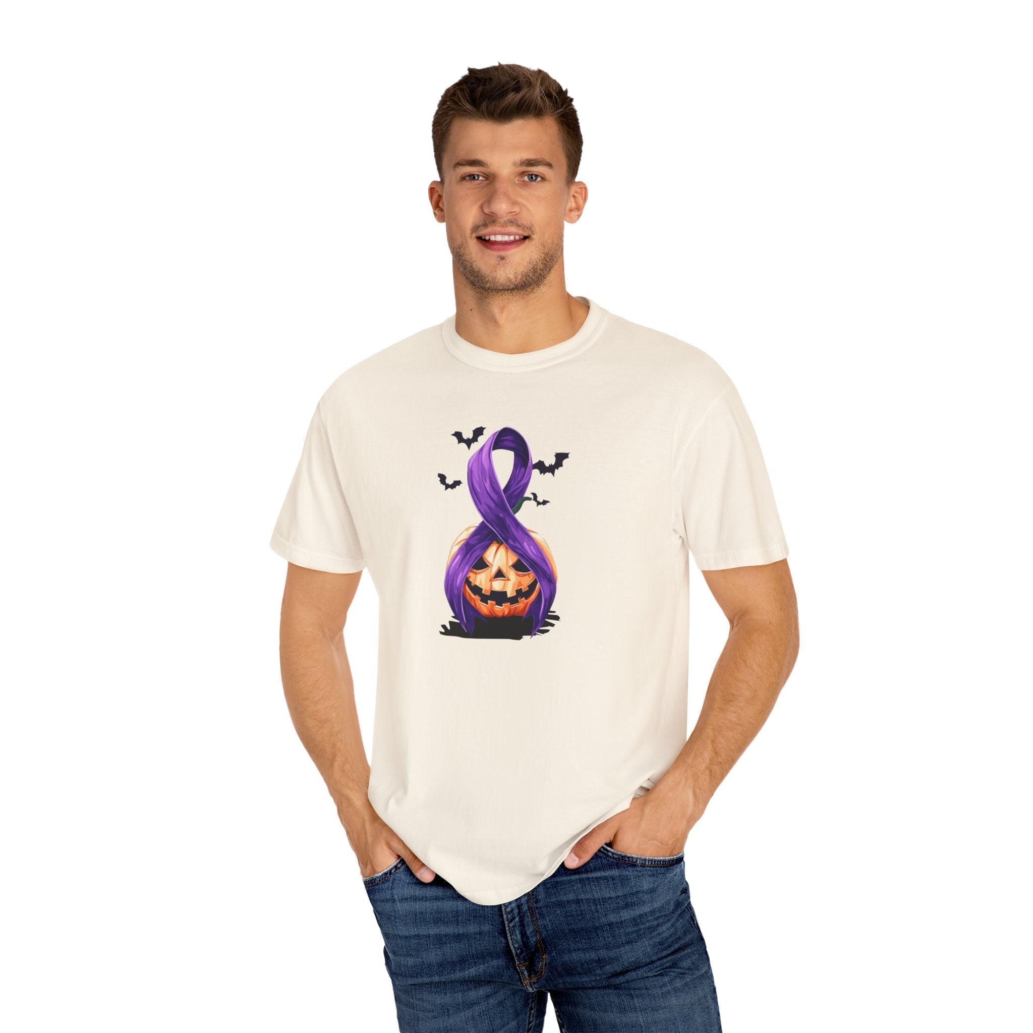 Halloween Unisex T-Shirt with Purple Ribbon Design
