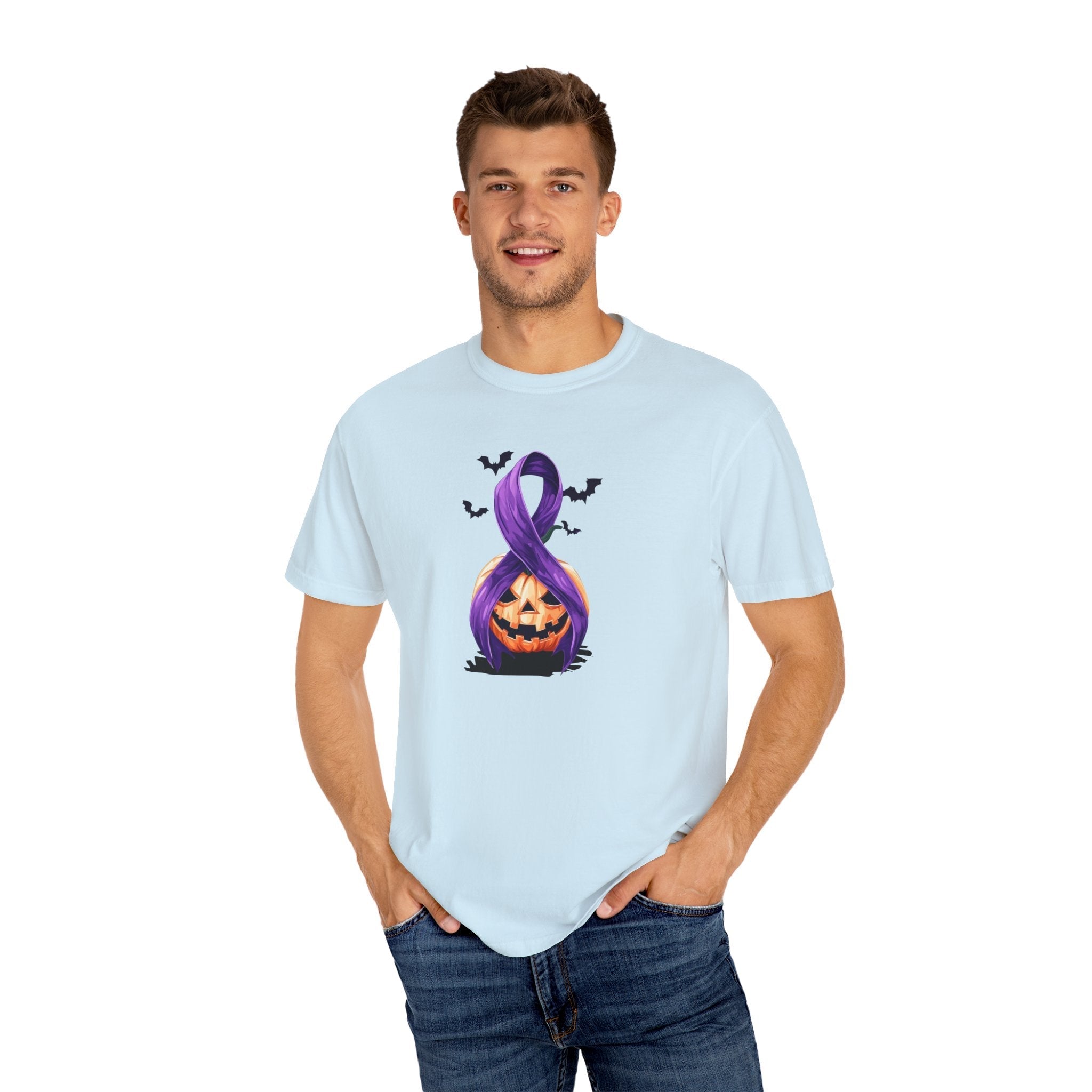 Halloween Unisex T-Shirt with Purple Ribbon Design