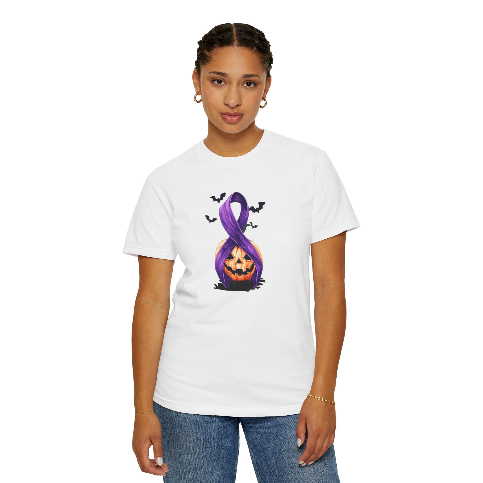 Halloween Unisex T-Shirt with Purple Ribbon Design