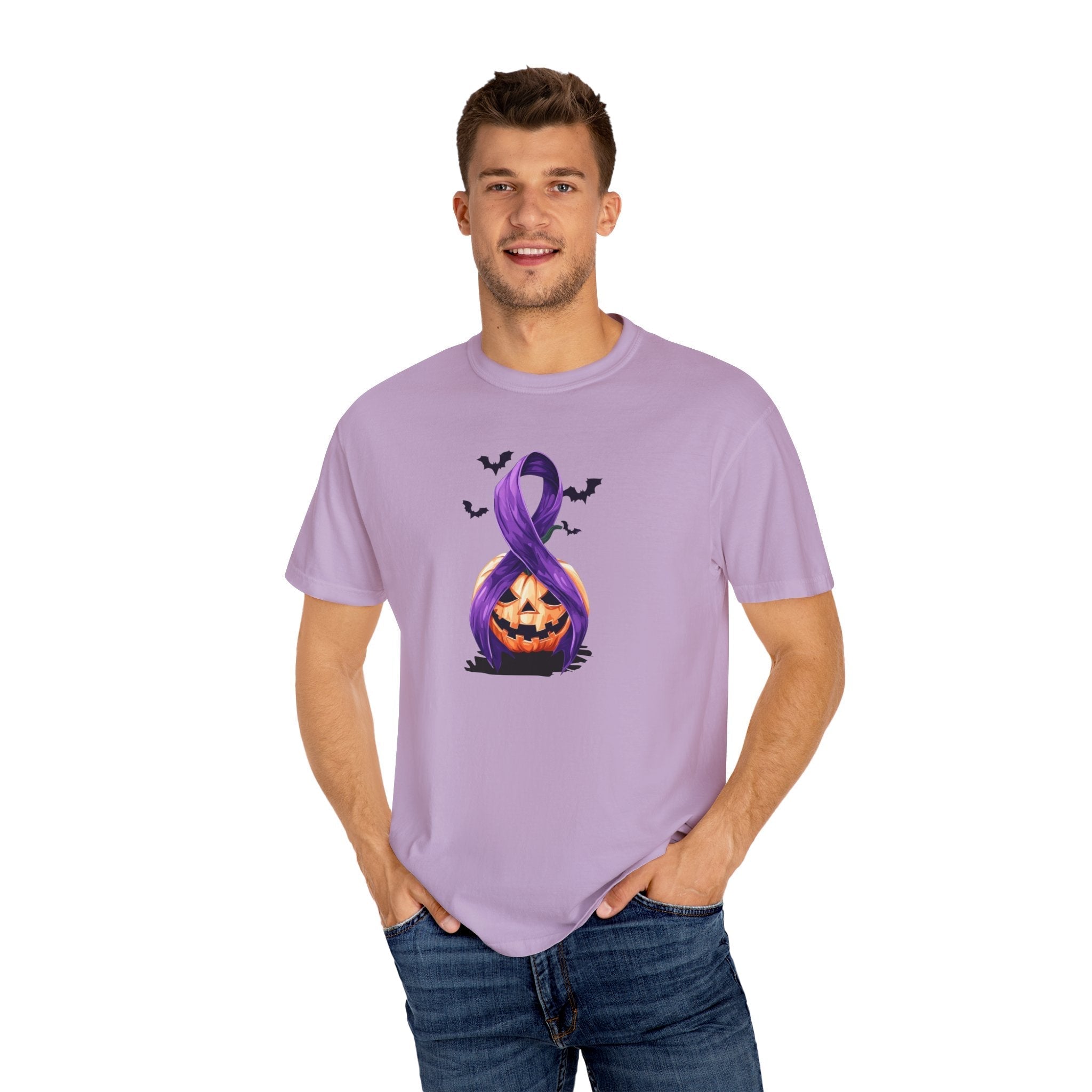 Halloween Unisex T-Shirt with Purple Ribbon Design