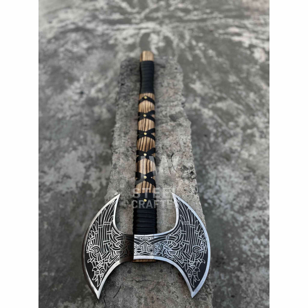 Hand-Engraved Double-Headed Nordic Inspired Decorative Axe