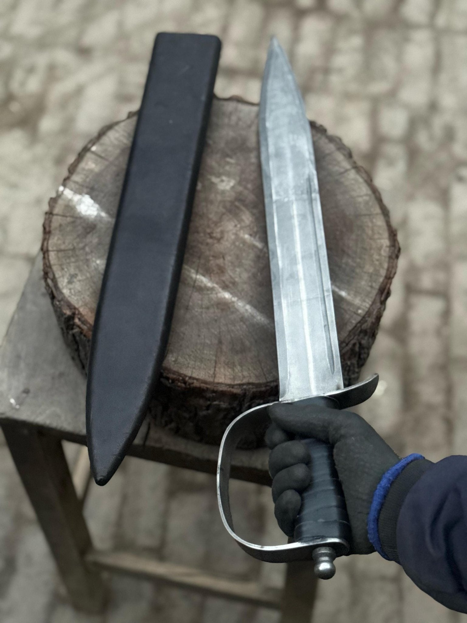 Hand-Forged Carbon Steel Long Blade with Guard | Wrapped Grip | Leather Cover Included