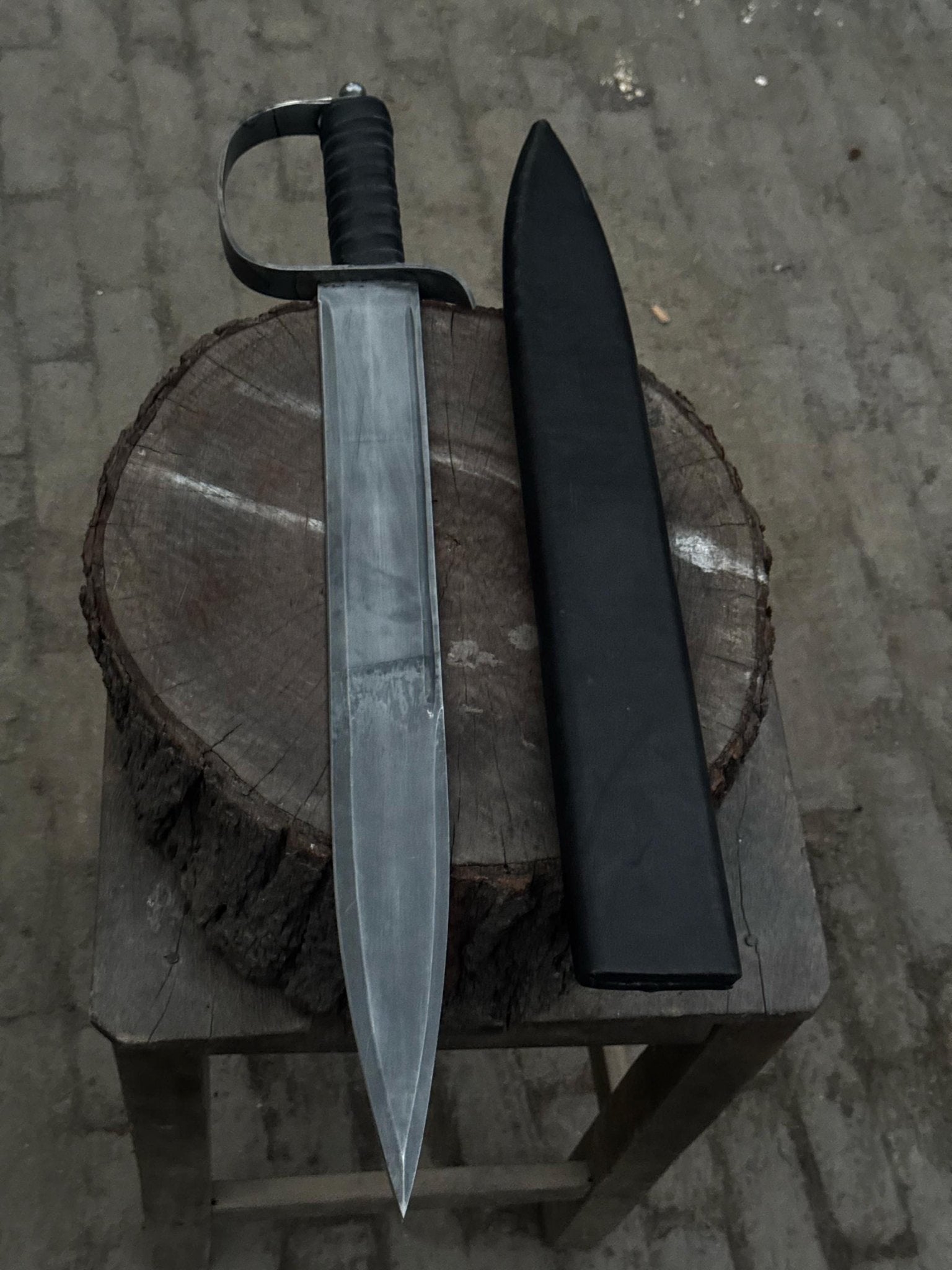 Hand-Forged Carbon Steel Long Blade with Guard | Wrapped Grip | Leather Cover Included