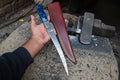 Hand-Forged Damascus Steel Fillet Knife – 8 Inch Flexible Fish Fillet Blade with Blue Resin Handle, Full Tang Professional Fishing Knife with Leather Sheath JW SteelCrafts