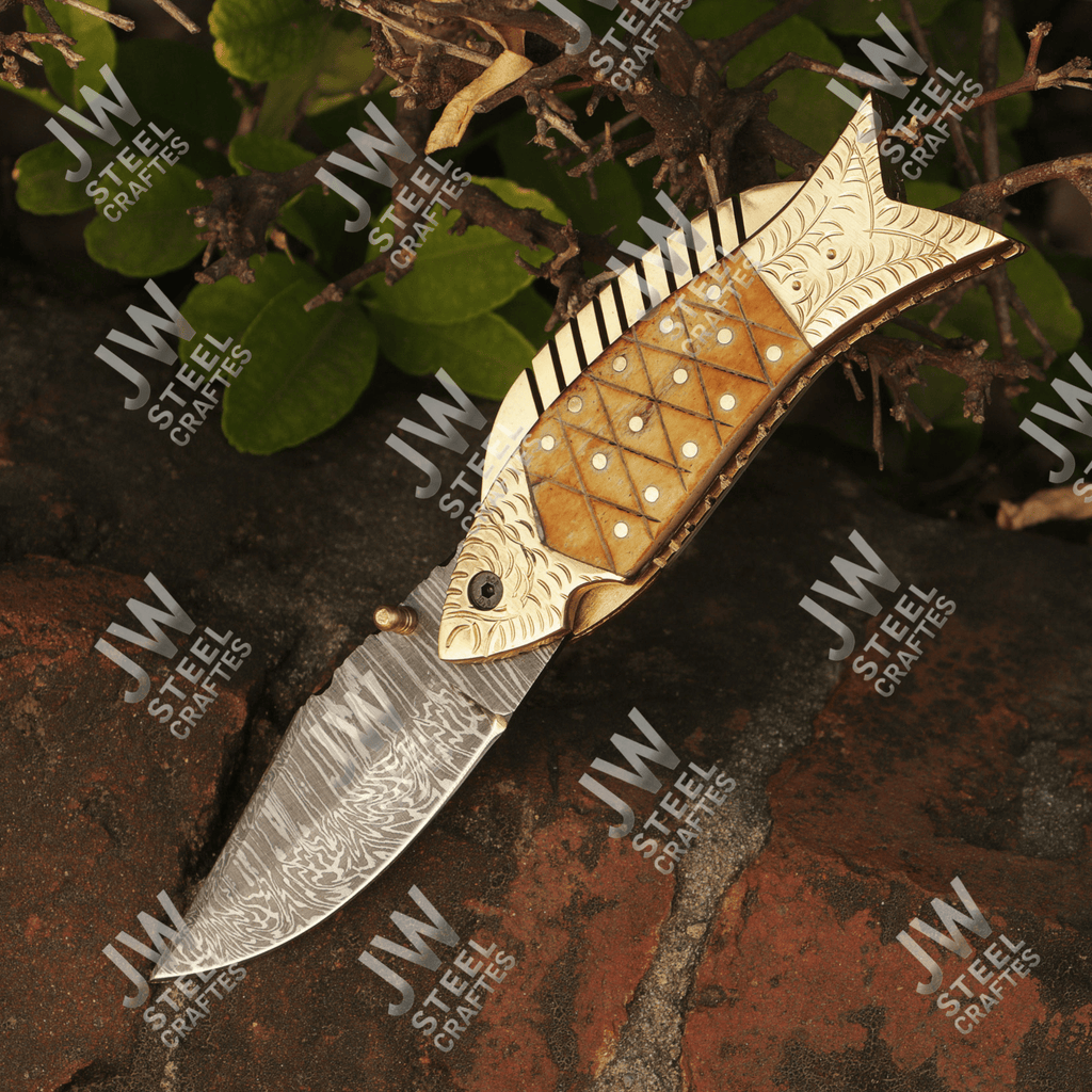 Hand Forged Damascus Steel Folding Knife – Honeycomb, Pinecone & Brass Handle Variations