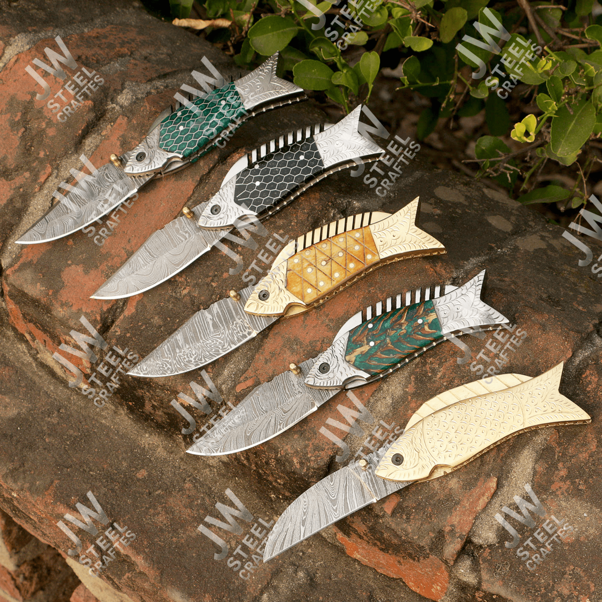 Hand Forged Damascus Steel Folding Knife – Honeycomb, Pinecone & Brass Handle Variations