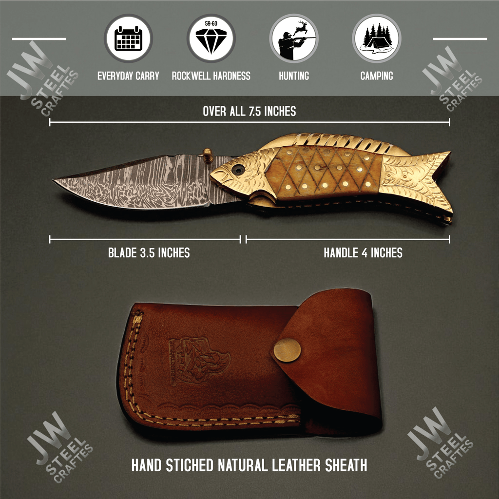 Hand Forged Damascus Steel Folding Knife – Honeycomb, Pinecone & Brass Handle Variations