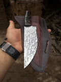 Hand-Forged Hammered Blade Knife | Walnut Grip & Belt Sheath