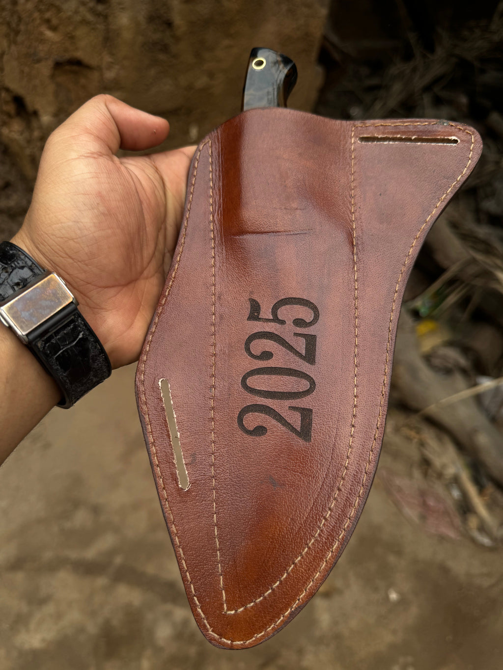Hand-Forged Hammered Blade Knife | Walnut Grip & Belt Sheath