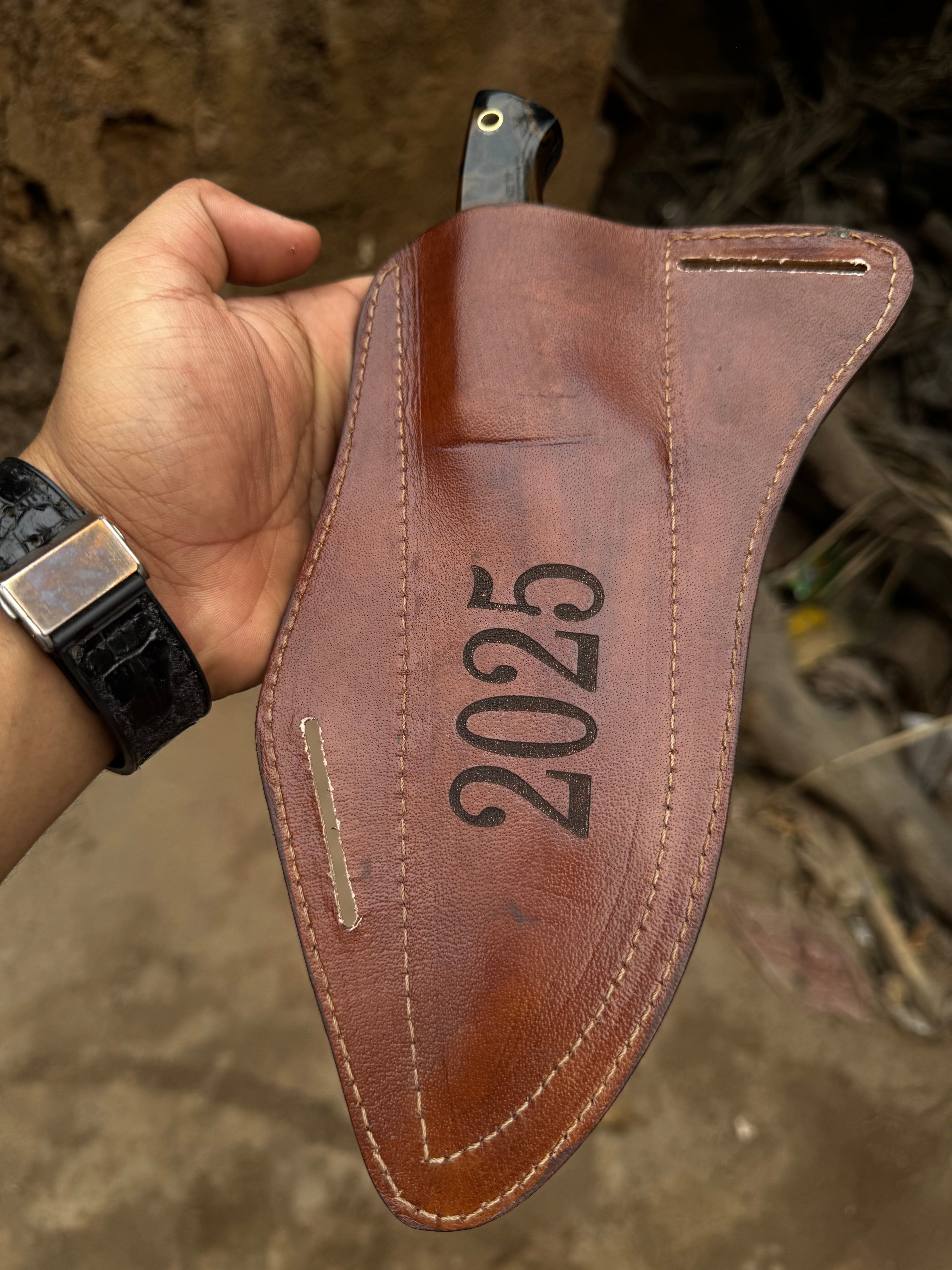 Hand-Forged Hammered Blade Knife | Walnut Grip & Belt Sheath