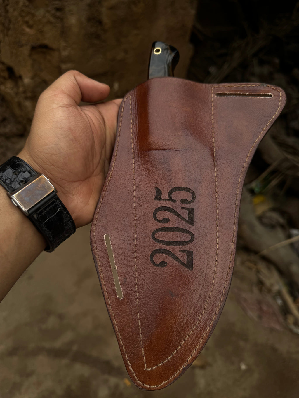 Hand-Forged Hammered Blade Knife | Walnut Grip & Belt Sheath